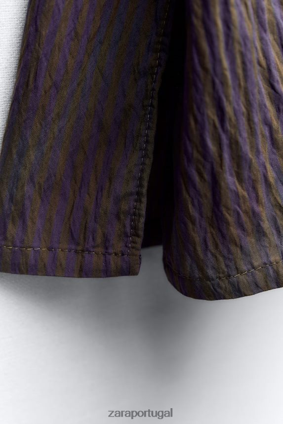 camisa listrada minimalista multi/posicional da coleção zw mulheres Zara marrom/azul Z2080L299 roupas