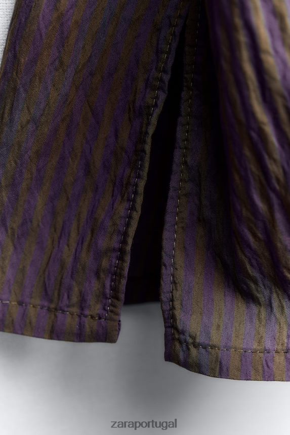 camisa listrada minimalista multi/posicional da coleção zw mulheres Zara marrom/azul Z2080L299 roupas