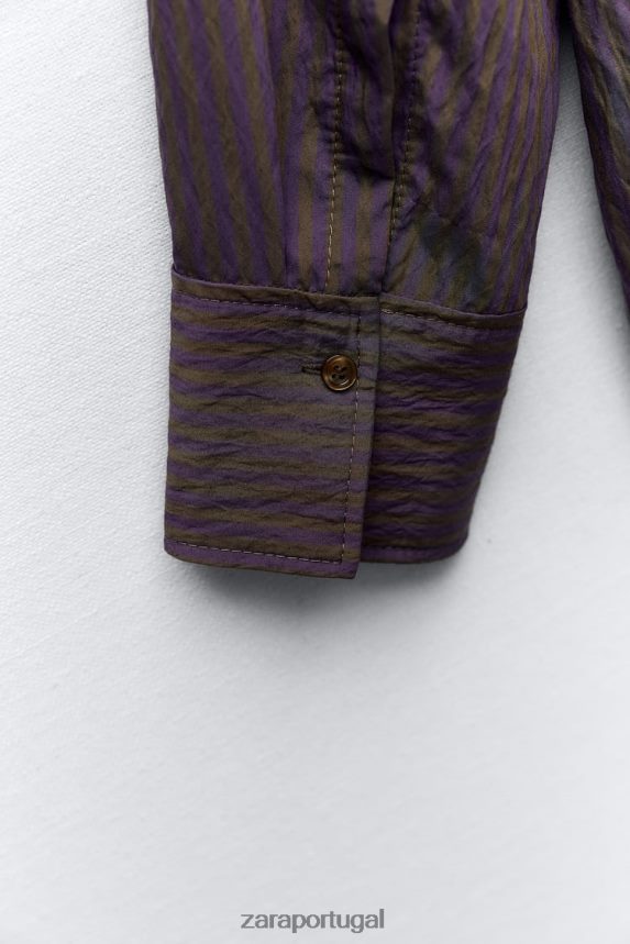 camisa listrada minimalista multi/posicional da coleção zw mulheres Zara marrom/azul Z2080L299 roupas