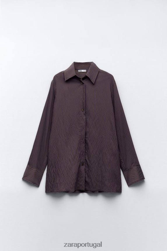 camisa listrada minimalista multi/posicional da coleção zw mulheres Zara marrom/azul Z2080L299 roupas