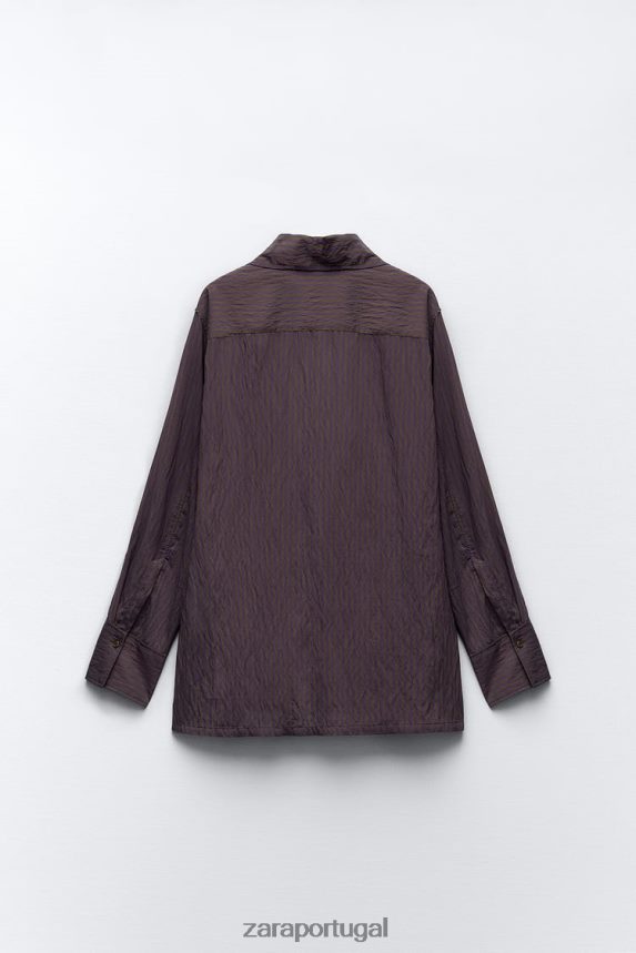 camisa listrada minimalista multi/posicional da coleção zw mulheres Zara marrom/azul Z2080L299 roupas