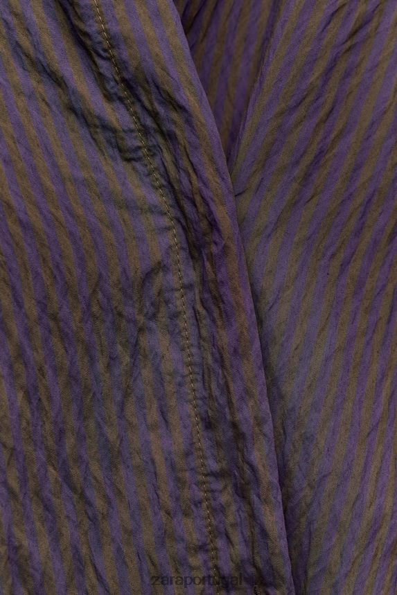 camisa listrada minimalista multi/posicional da coleção zw mulheres Zara marrom/azul Z2080L299 roupas