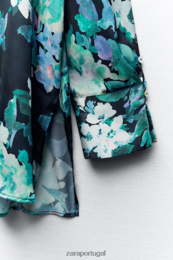 camisa oversized com estampa floral mulheres Zara multicolorido Z2080L384 roupas