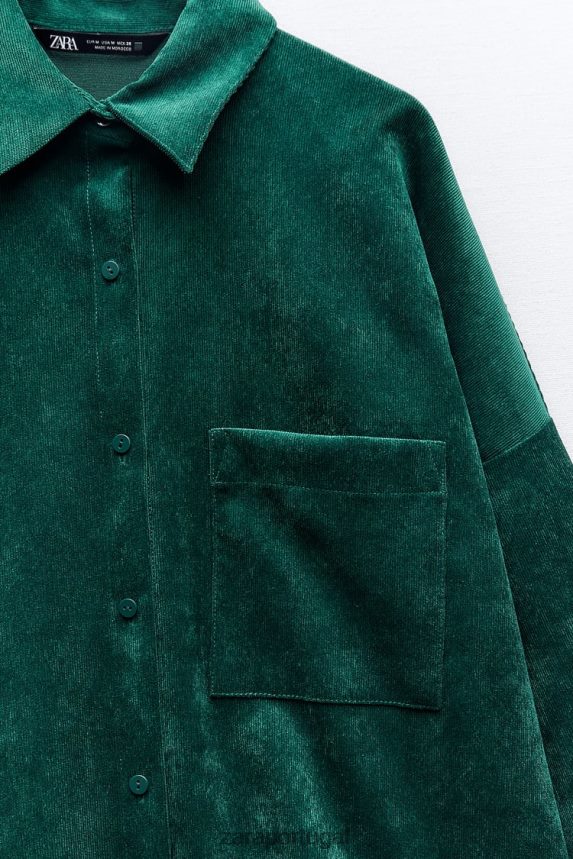 camisa oversized de veludo cotelê mulheres Zara verde Z2080L300 roupas