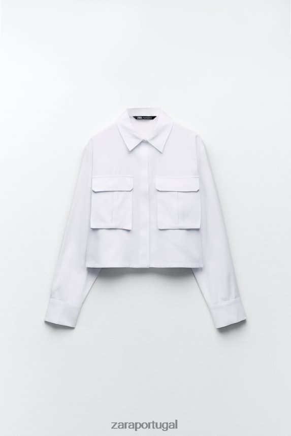 camisa oxford cortada mulheres Zara branco Z2080L304 roupas