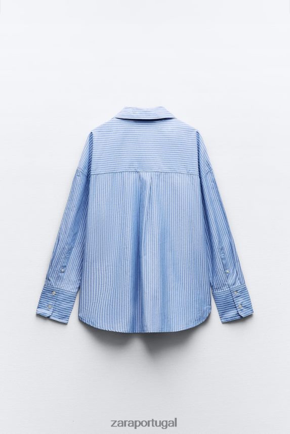 camisa oxford mulheres Zara marinho/branco Z2080L339 roupas