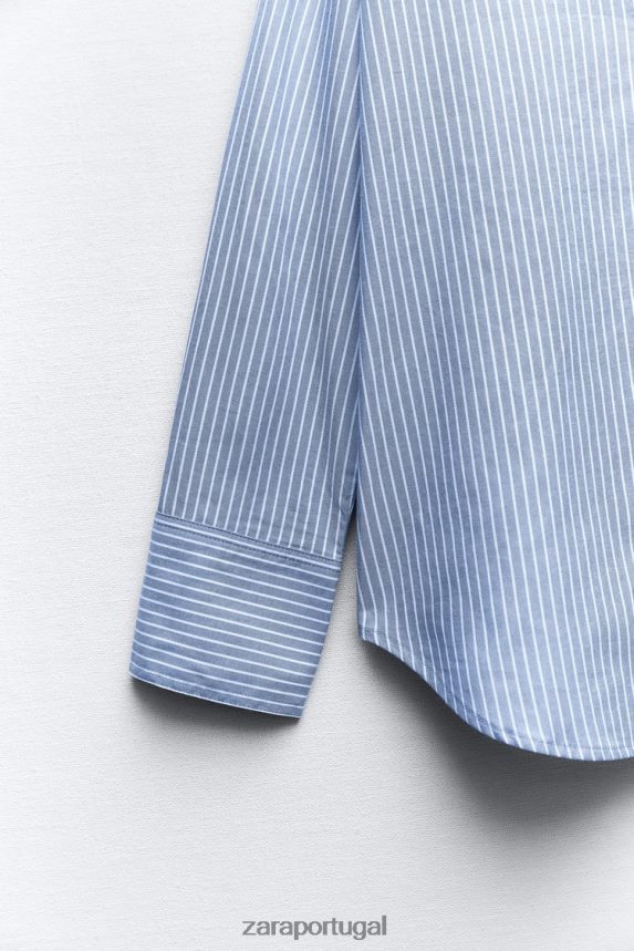 camisa oxford mulheres Zara marinho/branco Z2080L339 roupas