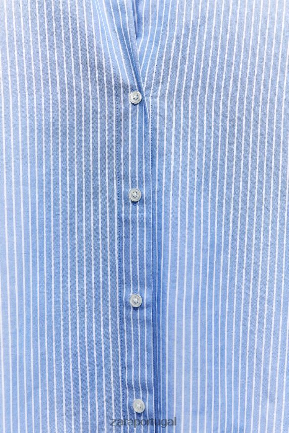 camisa oxford mulheres Zara marinho/branco Z2080L339 roupas