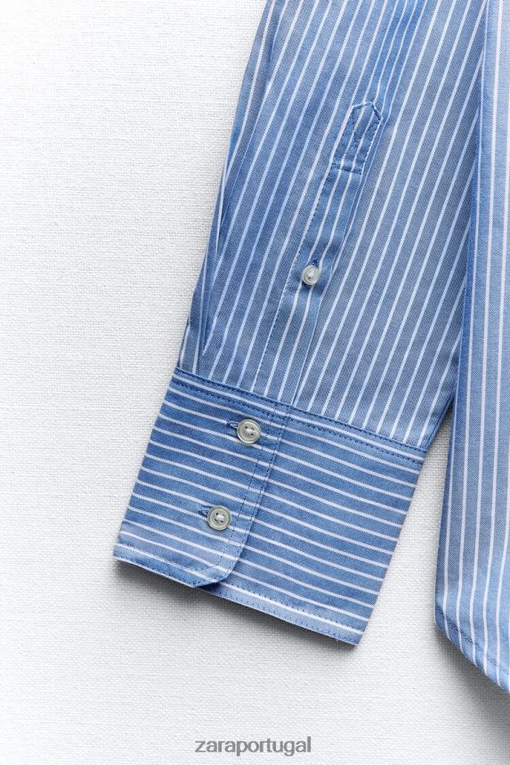 camisa oxford mulheres Zara marinho/branco Z2080L339 roupas