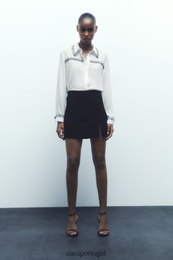 camisa texturizada combinada mulheres Zara ostra branca Z2080L309 roupas