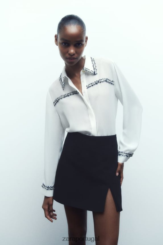 camisa texturizada combinada mulheres Zara ostra branca Z2080L309 roupas