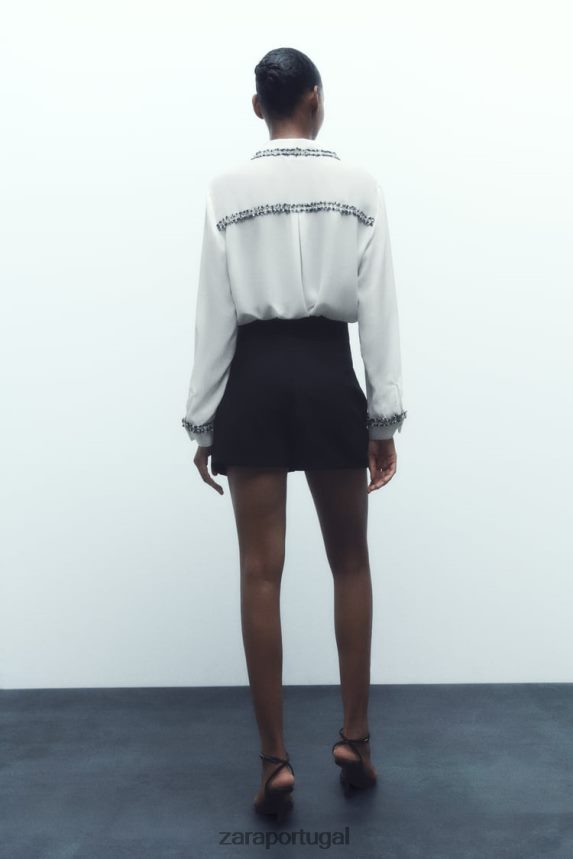 camisa texturizada combinada mulheres Zara ostra branca Z2080L309 roupas