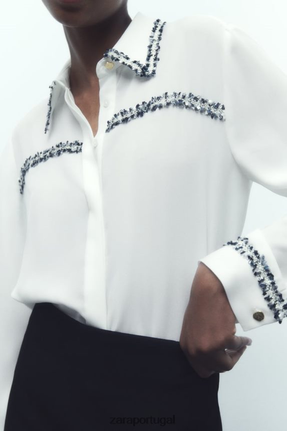 camisa texturizada combinada mulheres Zara ostra branca Z2080L309 roupas