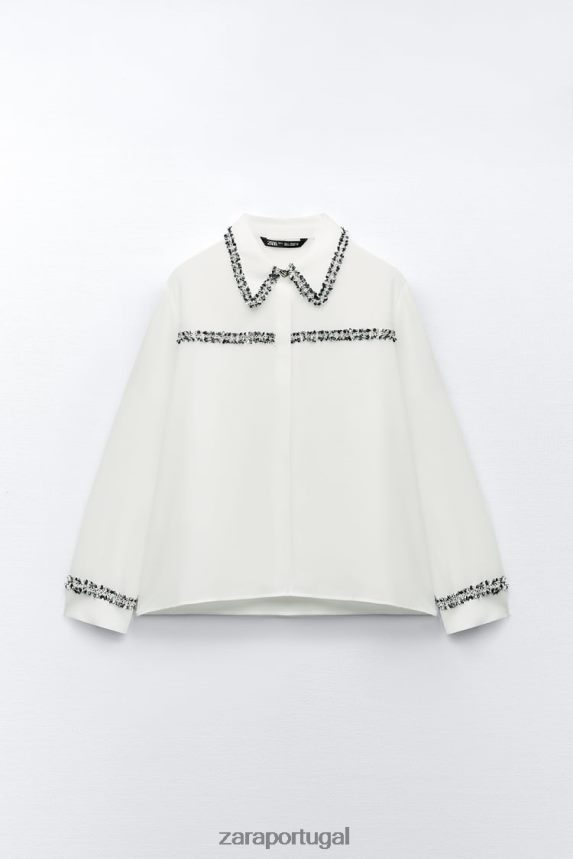 camisa texturizada combinada mulheres Zara ostra branca Z2080L309 roupas