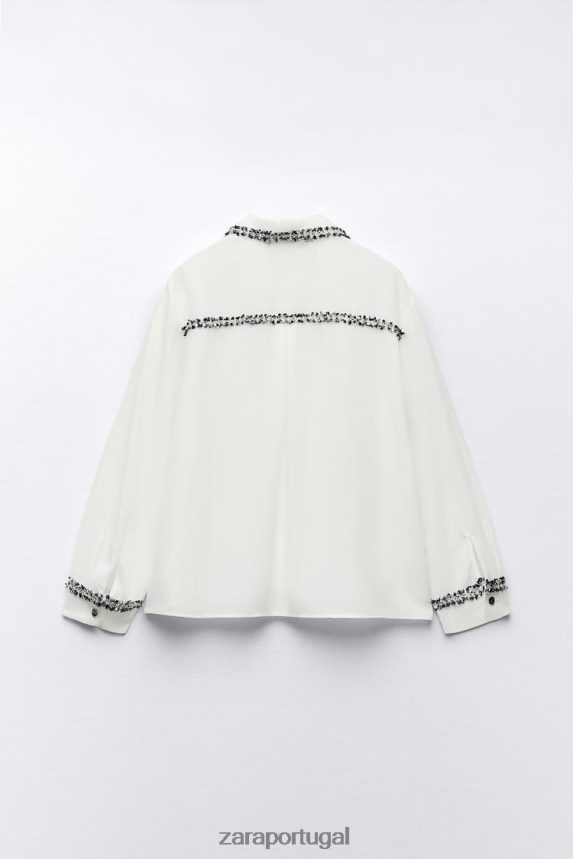 camisa texturizada combinada mulheres Zara ostra branca Z2080L309 roupas