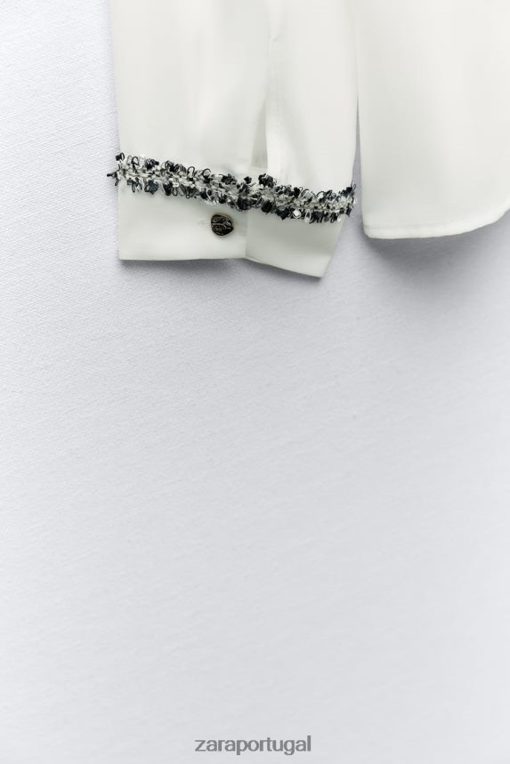 camisa texturizada combinada mulheres Zara ostra branca Z2080L309 roupas