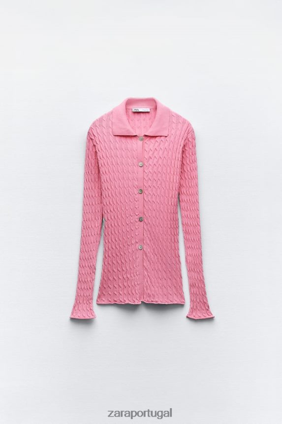 camisa tricotada mulheres Zara luz rosa Z2080L421 roupas