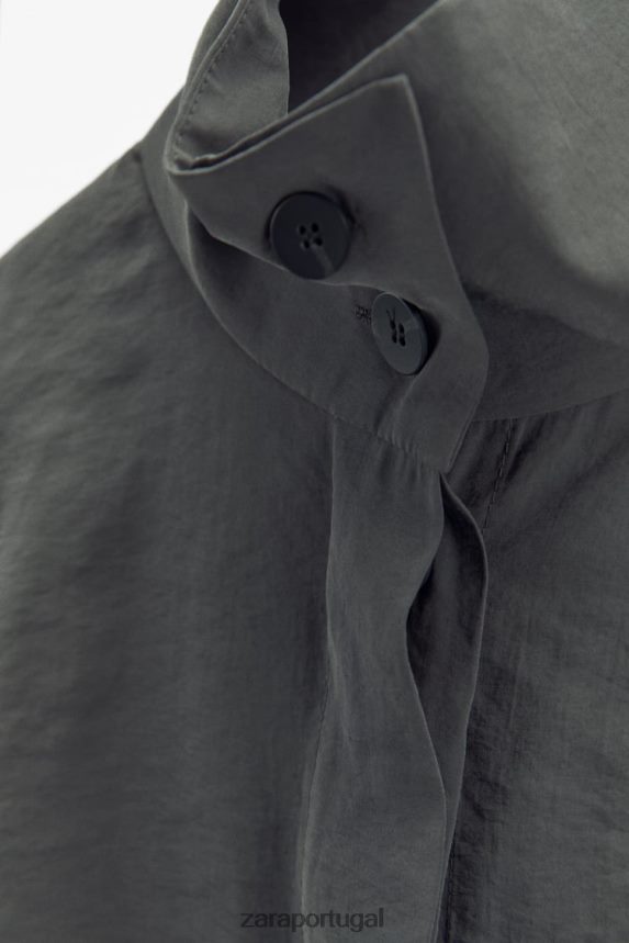 camiseta plissada mulheres Zara cinza Z2080L347 roupas