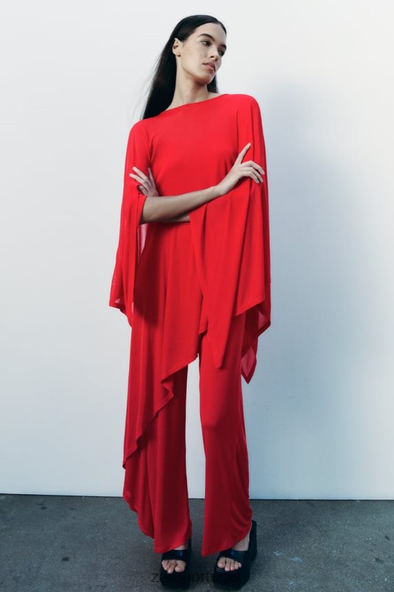capa assimétrica fluida mulheres Zara vermelho Z2080L438 roupas
