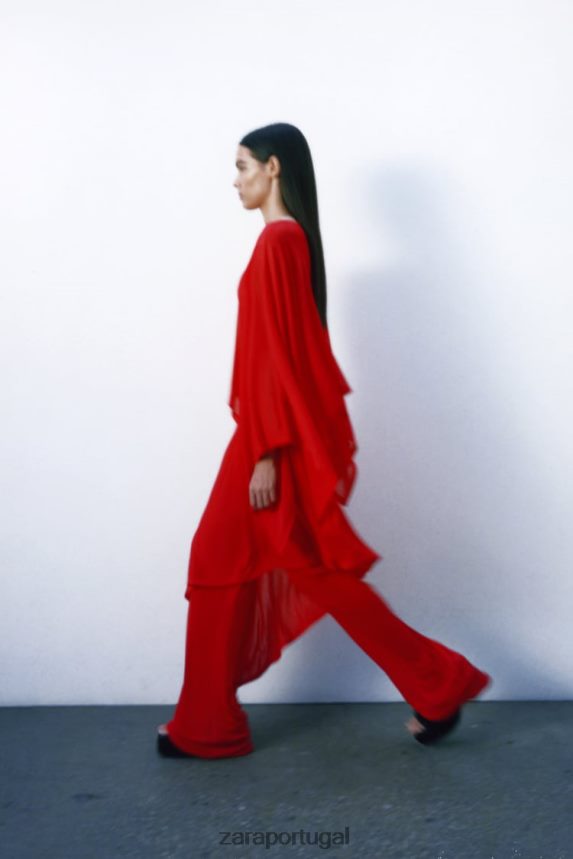 capa assimétrica fluida mulheres Zara vermelho Z2080L438 roupas