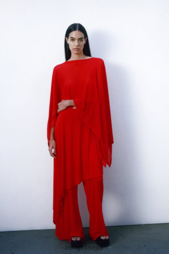 capa assimétrica fluida mulheres Zara vermelho Z2080L438 roupas
