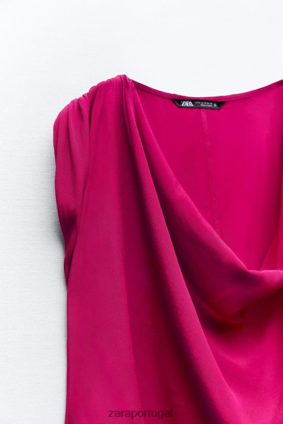 top drapeado mulheres Zara framboesa Z2080L403 roupas