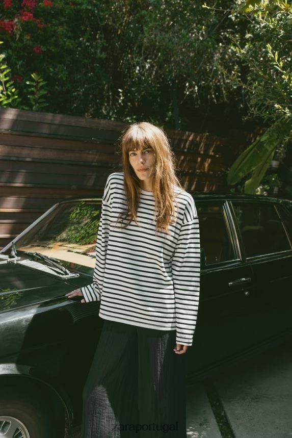 camisa listrada mulheres Zara Preto branco Z2080L474 roupas