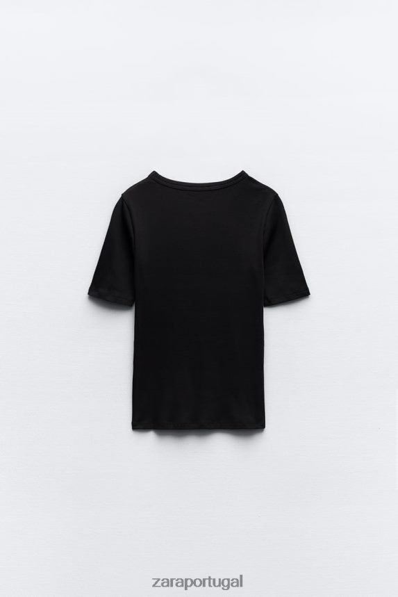 camiseta canelada clara mulheres Zara preto Z2080L472 roupas