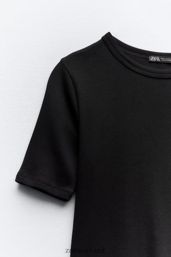 camiseta canelada clara mulheres Zara preto Z2080L472 roupas