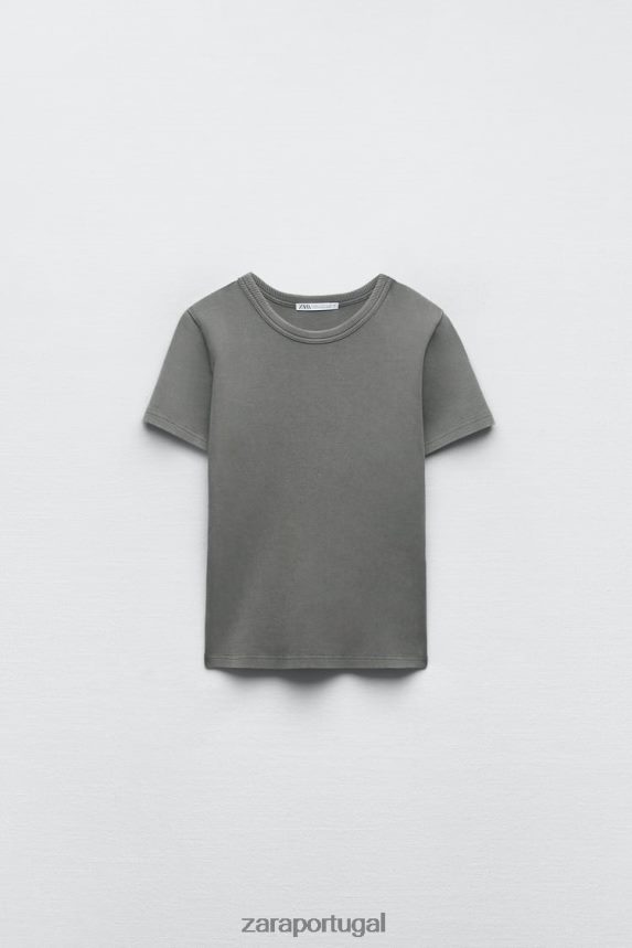 camiseta costela mulheres Zara meio cinza Z2080L471 roupas