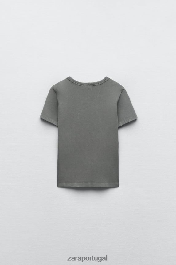 camiseta costela mulheres Zara meio cinza Z2080L471 roupas