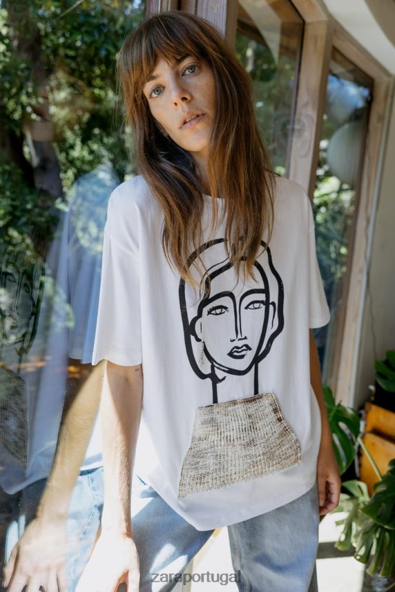 camiseta joia mulheres Zara branco Z2080L464 roupas