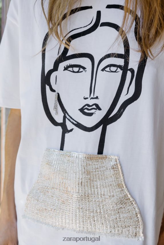 camiseta joia mulheres Zara branco Z2080L464 roupas