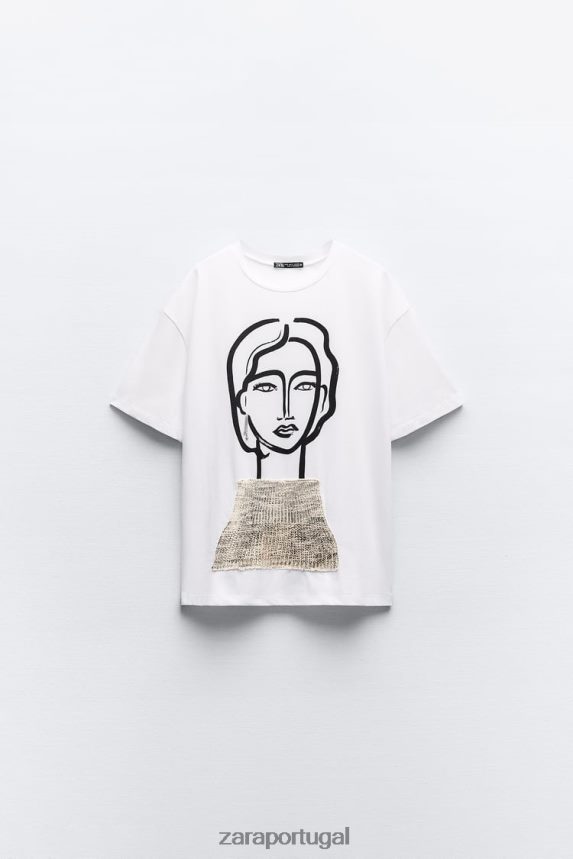 camiseta joia mulheres Zara branco Z2080L464 roupas