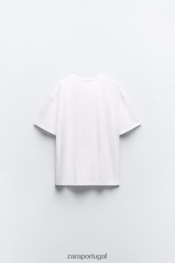 camiseta joia mulheres Zara branco Z2080L464 roupas