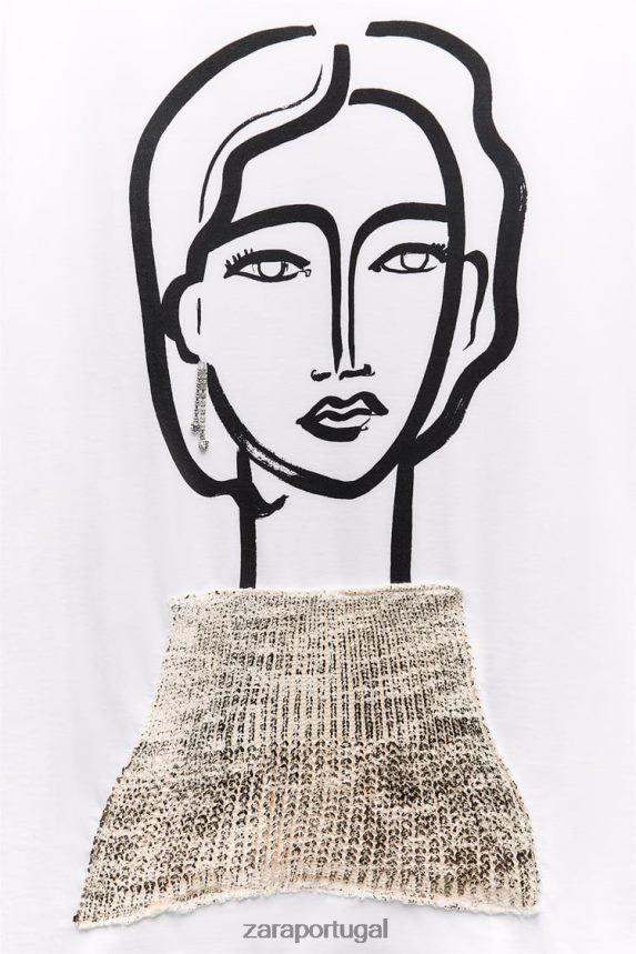 camiseta joia mulheres Zara branco Z2080L464 roupas