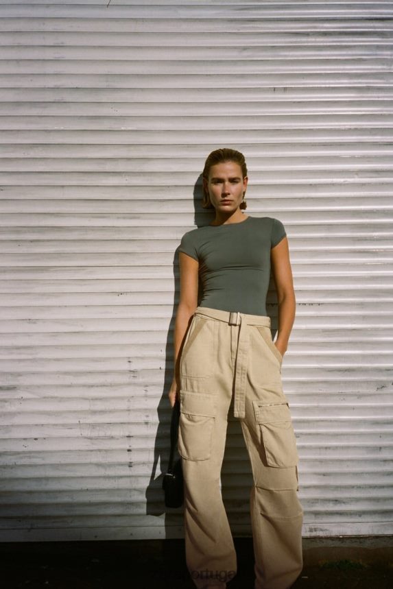 camiseta poliamida mulheres Zara cáqui Z2080L475 roupas