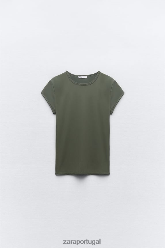 camiseta poliamida mulheres Zara cáqui Z2080L475 roupas