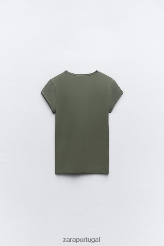 camiseta poliamida mulheres Zara cáqui Z2080L475 roupas