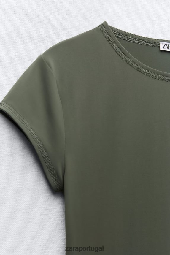 camiseta poliamida mulheres Zara cáqui Z2080L475 roupas