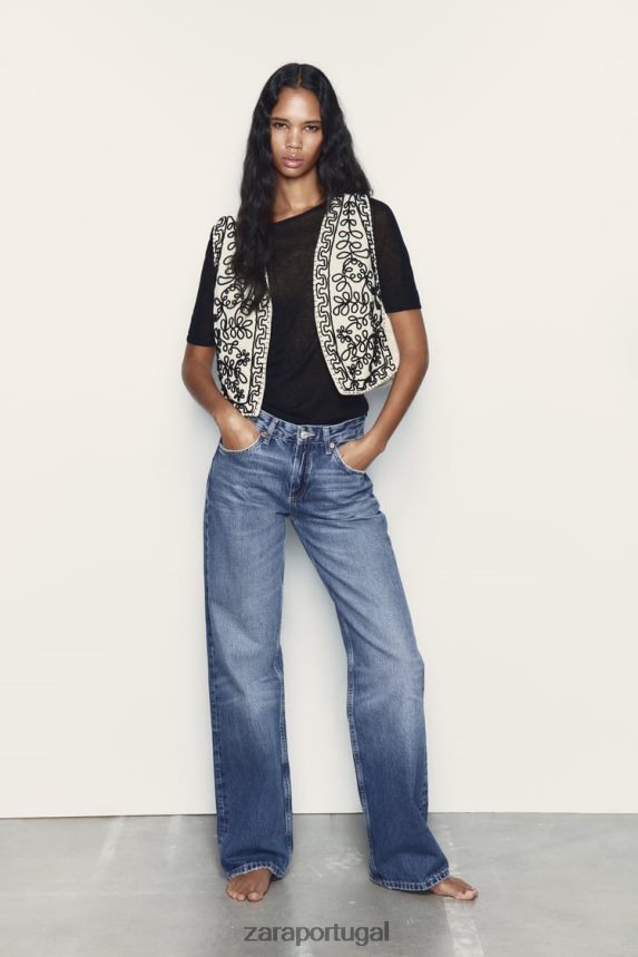 colete acolchoado bordado mulheres Zara cru Z2080L222 roupas