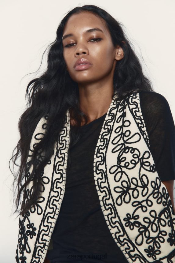 colete acolchoado bordado mulheres Zara cru Z2080L222 roupas