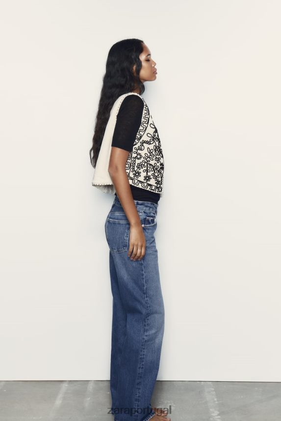 colete acolchoado bordado mulheres Zara cru Z2080L222 roupas