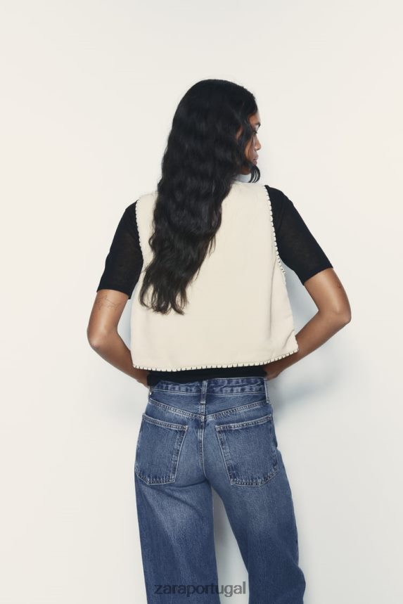 colete acolchoado bordado mulheres Zara cru Z2080L222 roupas