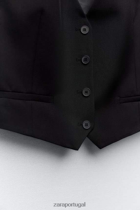 colete de alfaiataria recortado mulheres Zara preto Z2080L207 roupas