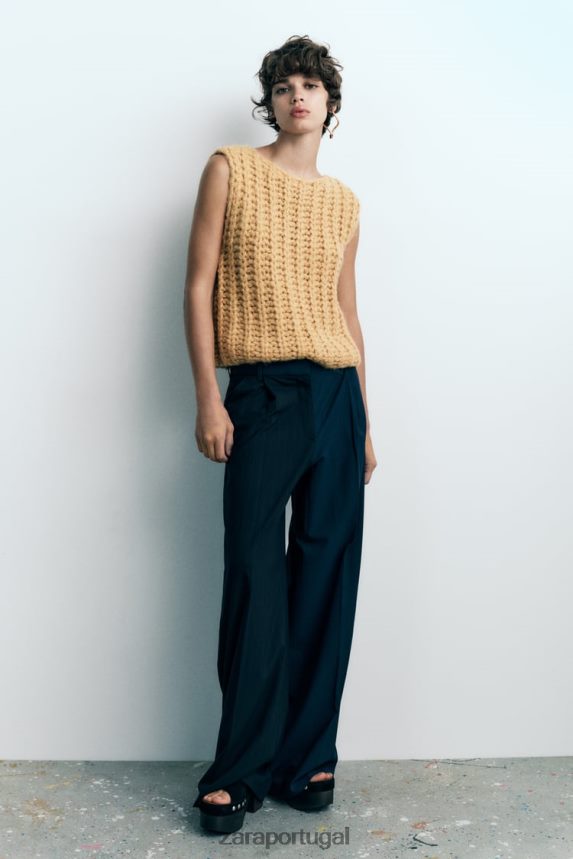 colete de malha recortado mulheres Zara mostarda Z2080L196 roupas