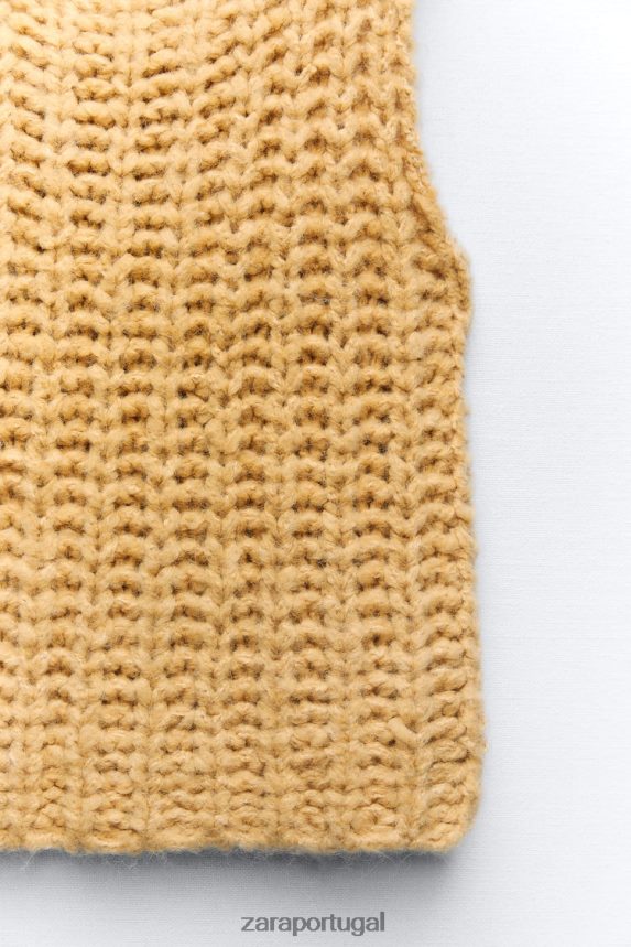 colete de malha recortado mulheres Zara mostarda Z2080L196 roupas