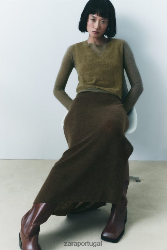 colete de malha recortado mulheres Zara verde oliva Z2080L203 roupas