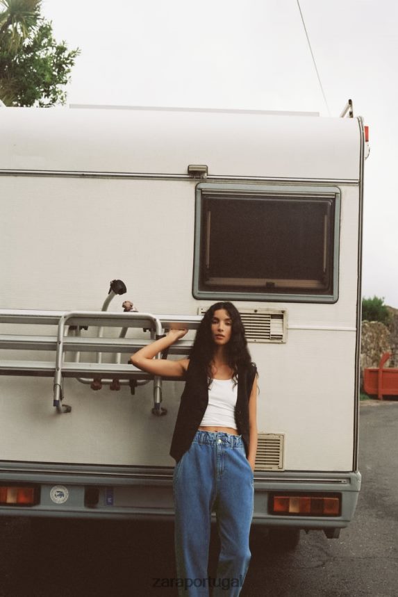 colete de mistura de linho sob medida mulheres Zara preto Z2080L219 roupas