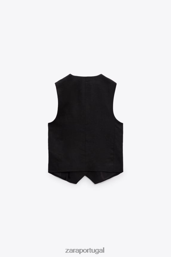 colete de mistura de linho sob medida mulheres Zara preto Z2080L219 roupas